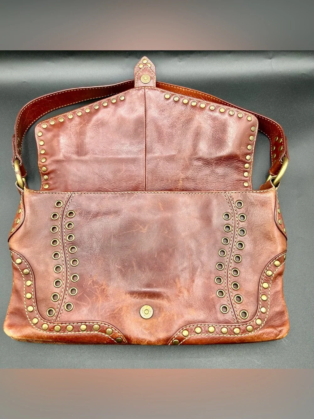 VINTAGE VIA SPIGA Shoulder Bag Tan-Cognac Leather.